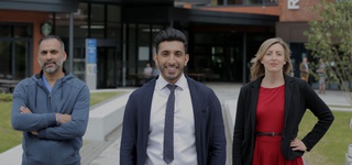 Postgraduate Students in the courtyard of Wolverhampton City Campus