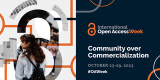 girl with a rucksack on her back with the open access padlock logo behind her