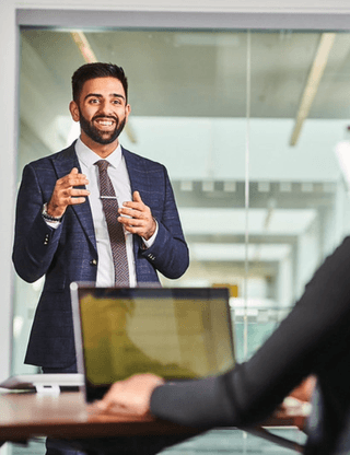 Student talking in interview