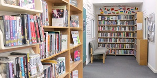 Books displayed in a prison library