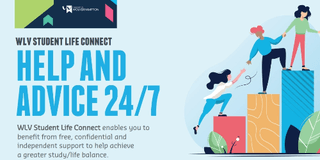 graphic image reads: Student Life Connect, Help and Advice 24/7