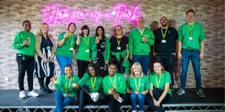 Students celebrating the opening of the new bar area