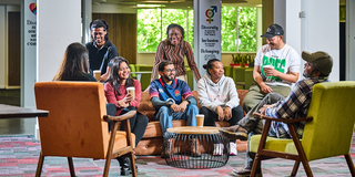 A group of students socialising in the Students' Union