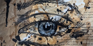 An image of a piece of art a big eye created by a school pupil
