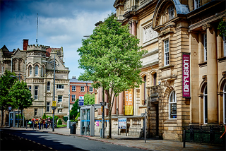 The exterior of Wolverhampton Art Gallery on a sunny day