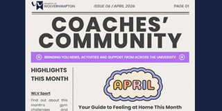 A section of the front page of the Coaches' Community newsletter. In the centre 'April' is in a bubble with the words 