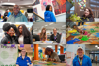 A montage of photographs of smiling staff and students engaging in a range of wellbeing activities during Uni Mental Health Day