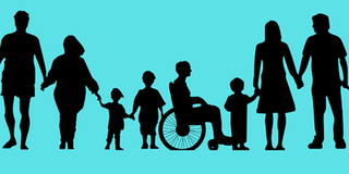 accessibility graphic silhouette of a diverse group of people against a blue background