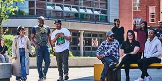 A group of international students in City campus courtyard