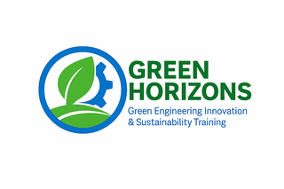 Logo for Green Horizons featuring green lettering with blue tagline saying 'Green Innovation Engineering and Sustainability Training'