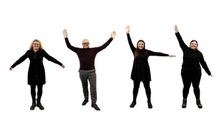 (from left to right) Dr Nicola Allen, Professor Sebastian Groes, Megan Powell and Beth Young from the School of English Literature and Psychology all dress in black to recreate the famous Beatles album cover