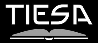 White TIESA logo on a black background. The white writing sits on top of a grey, open book