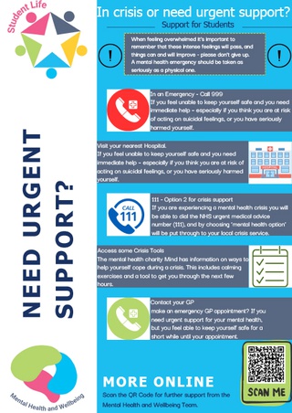 Image of a PDF guide for university students who need immediate help and support with their mental health and wellbeing