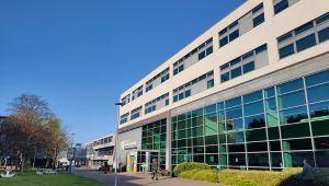 Walsall campus building with students walking by