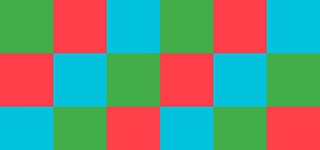 A random series of blue, green, red and white squares