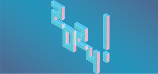 Abstract polygon composed of rectangular panels in muted shades of pastel pink, blue and green. On a teal background